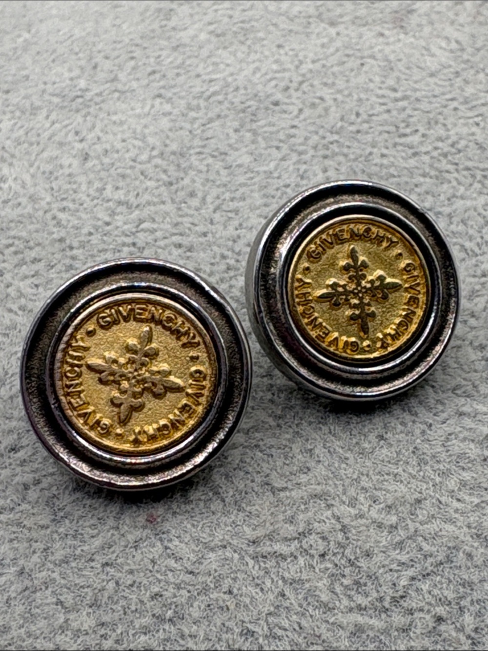Givenchy Two-Tone Coin Logo Stud Crest Earrings - Gold & Silver 1” - Picture 3 of 6